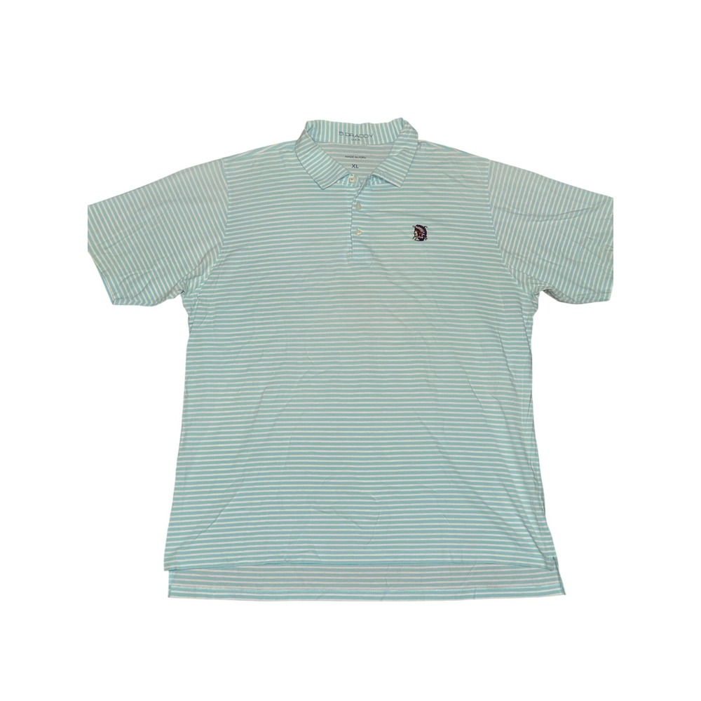 B. Draddy Shinnecock Mens XL  Stripe Golf Polo Shirt‎ Light Blue White Logo